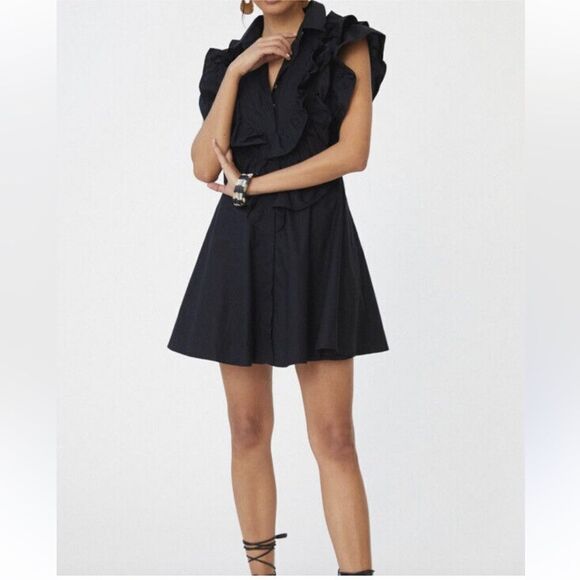 Maeve Anthropologie Button Front Ruffled Little Black Mini Dress Size 4 - Picture 1 of 13